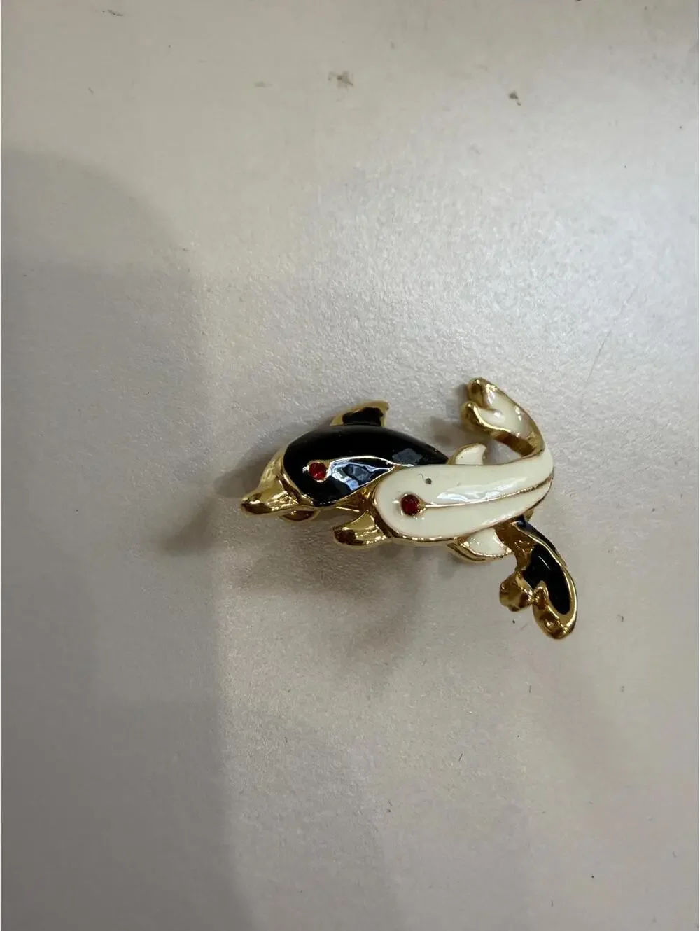 Vintage Dolphin Entwined Enamel Brooch Pin